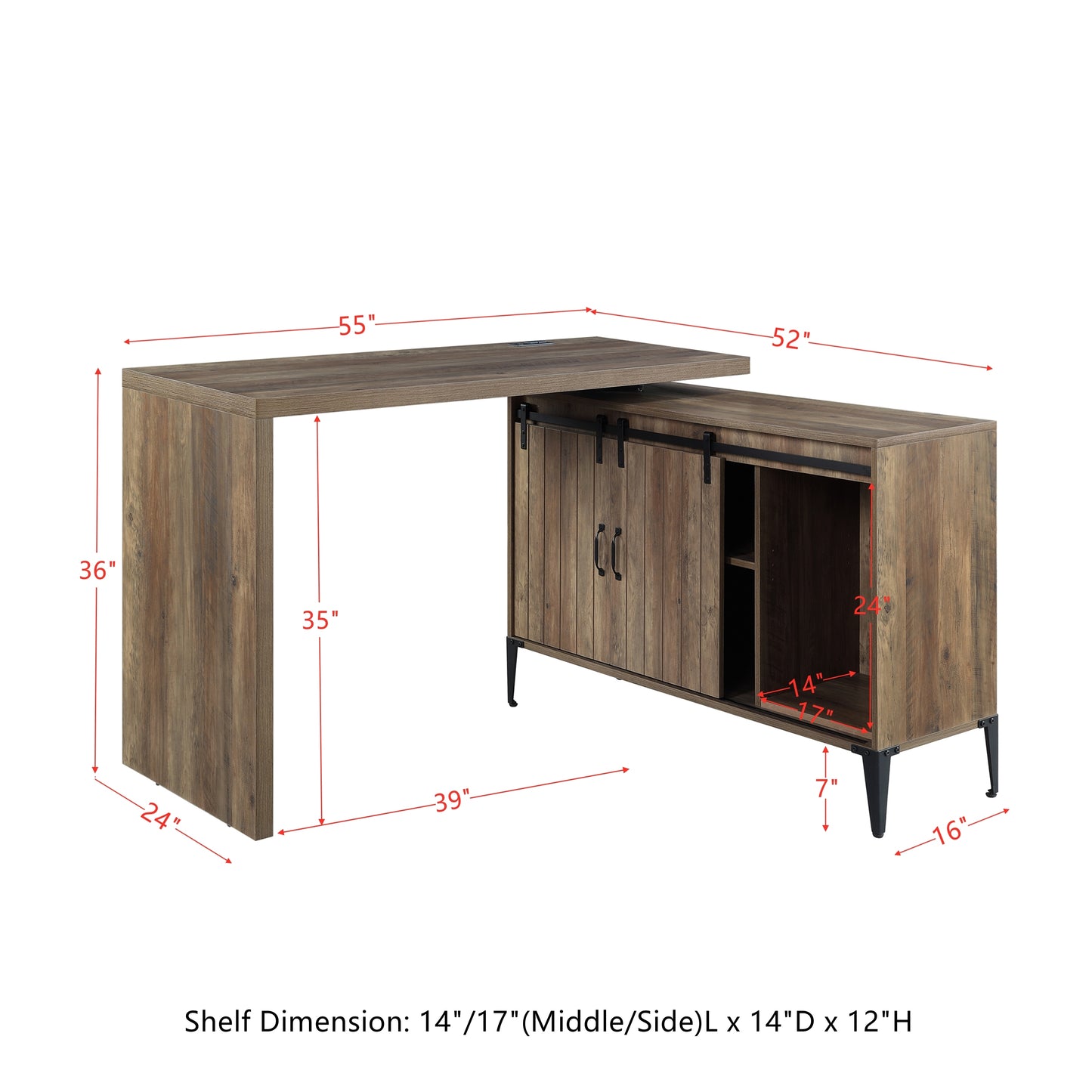 ACME Zakwani Writing Desk w/USB-Desk, Rustic Oak & Black Finish OF00154