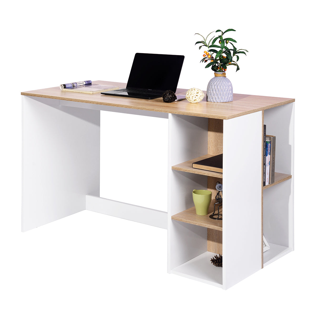 47.2" Computer Desk with 5 Storage Shelves, Modern Study Writing Desk for Small Spaces Gaming Desk, Multipurpose Student Learning Table Workstation for Home Office, Easy Assembly (Oak White)