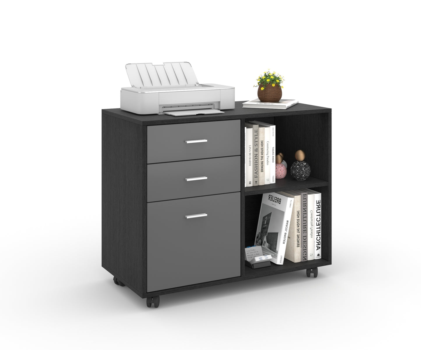 File Cabinet with 3 Drawer Mobile Lateral Filing Cabinet/Storage Cabinet for Home Office (Black & Dark Grey )