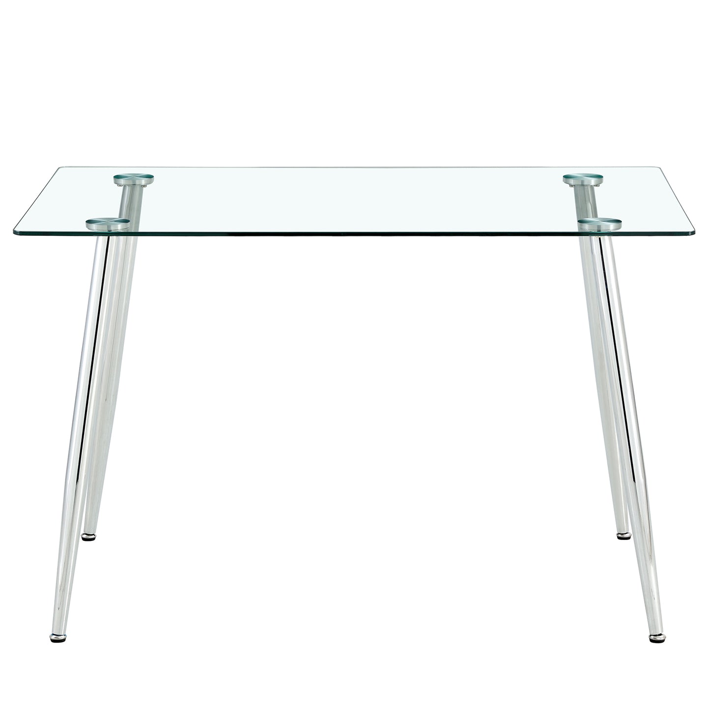 Modern Minimalist Rectangular Glass Dining Table for 4-6 with 0.31" Tempered Glass Tabletop and Silver Chrome Metal Legs, Writing Table Desk, for Kitchen Dining Living Room, 47" W x 29"D x 30" H