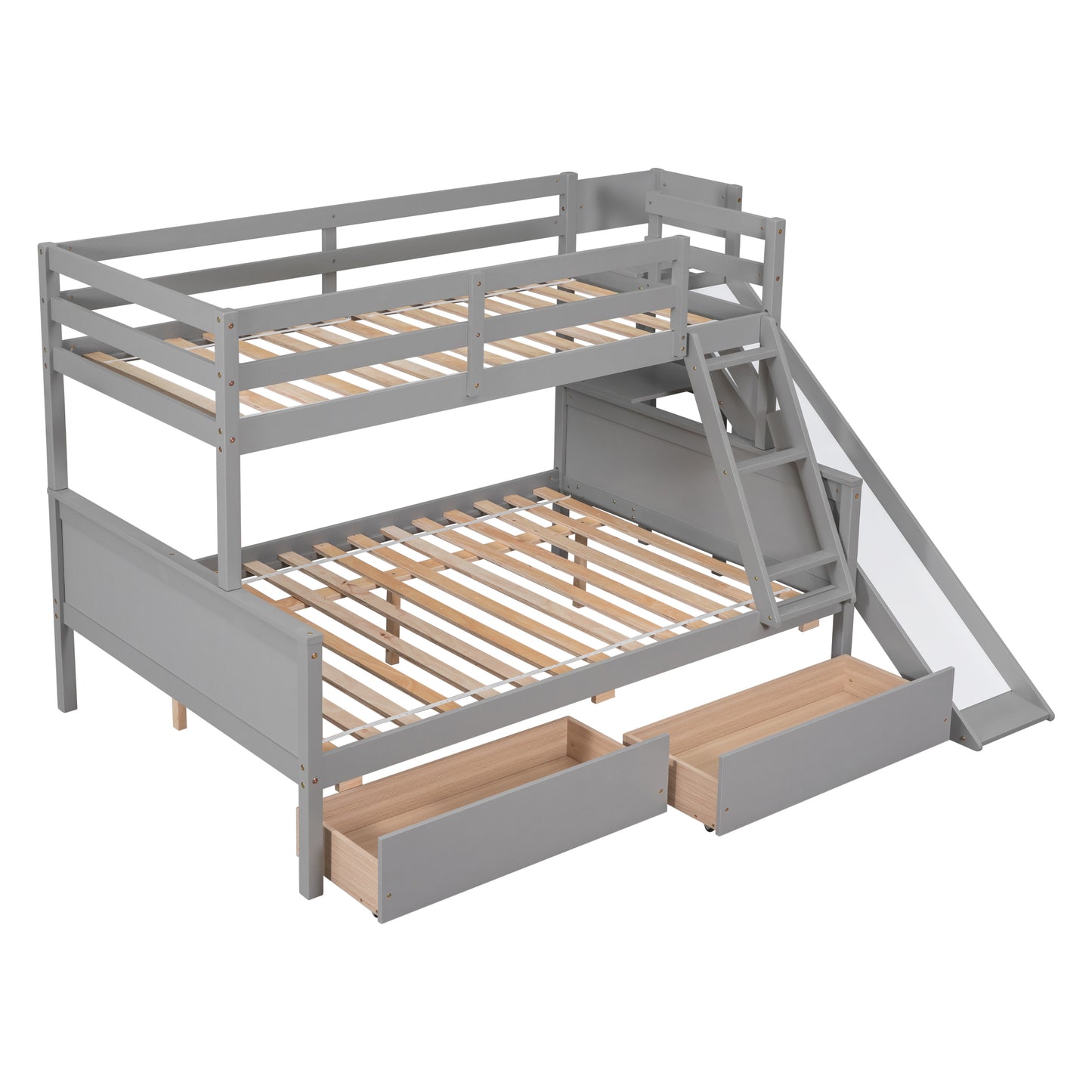 Twin over Full Bunk Bed with 2 Drawers,Slide,Shelves Gray