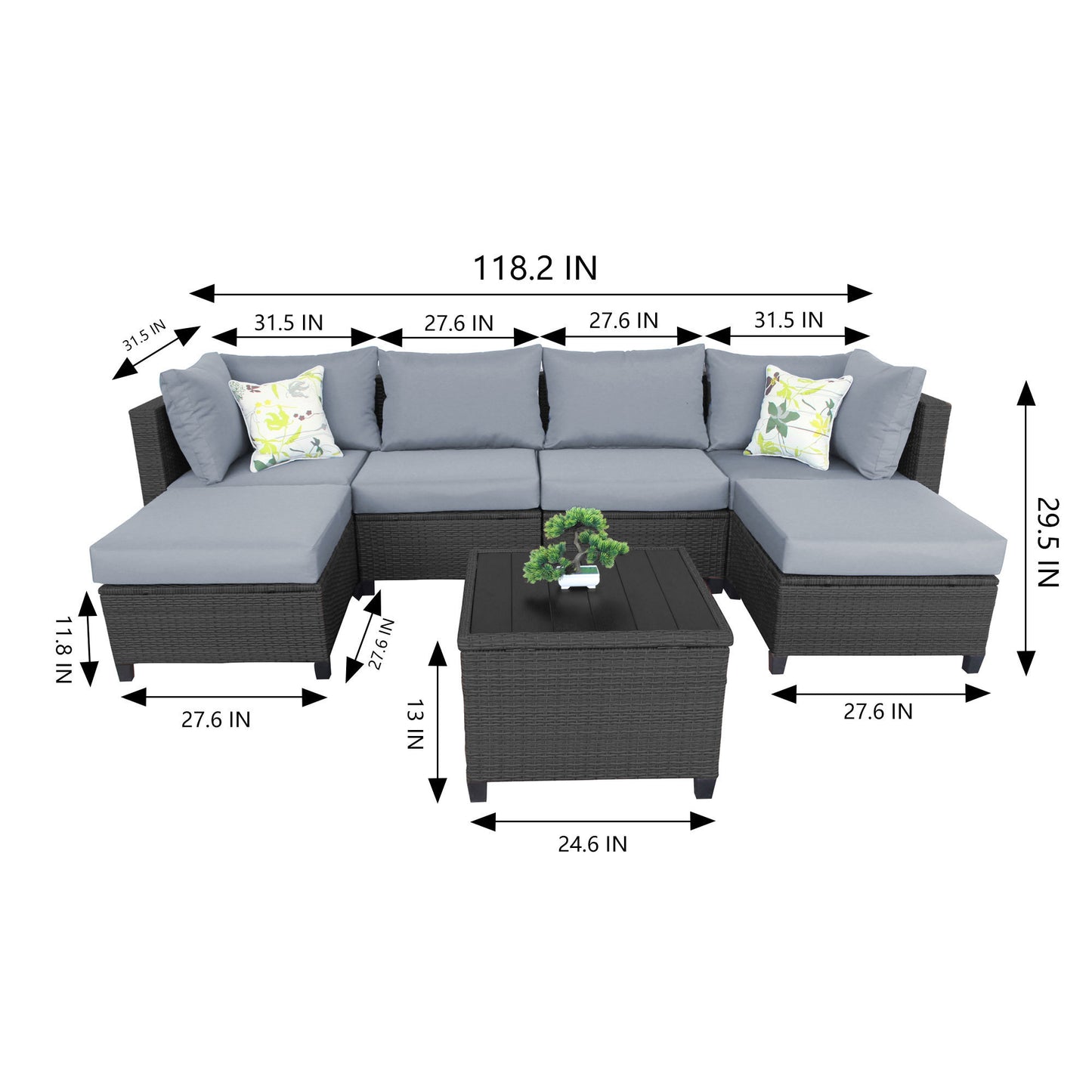 6-Seater Outdoor Wicker Sofa Group with Cushion