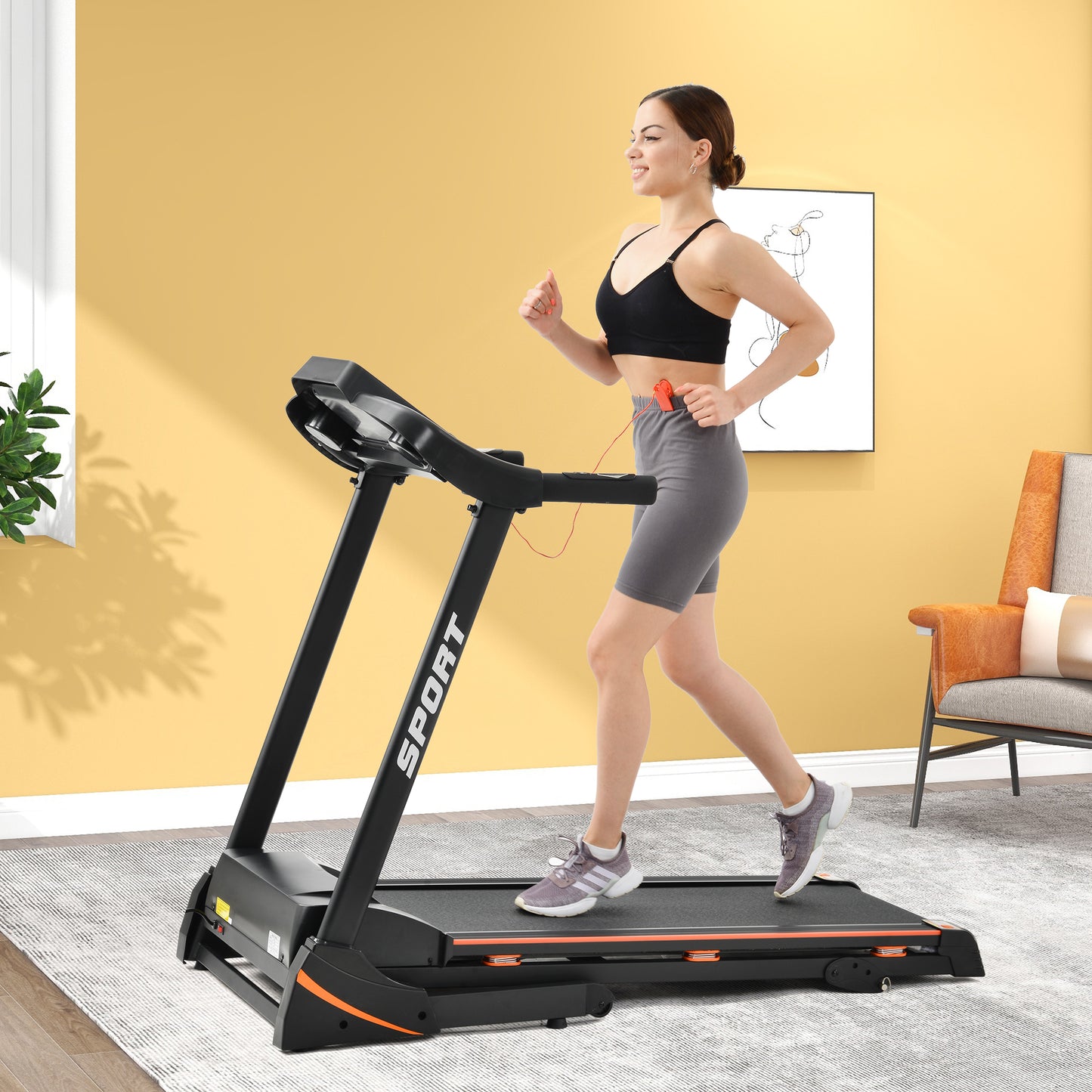 Folding Electric 3.5HP Treadmill With Incline Medium Running Machine Motorised LCD Gym 330lbs； Folding Treadmill Electric Motorized Power 14.8KM/H Running Fitness Machine Gym(W54031811)