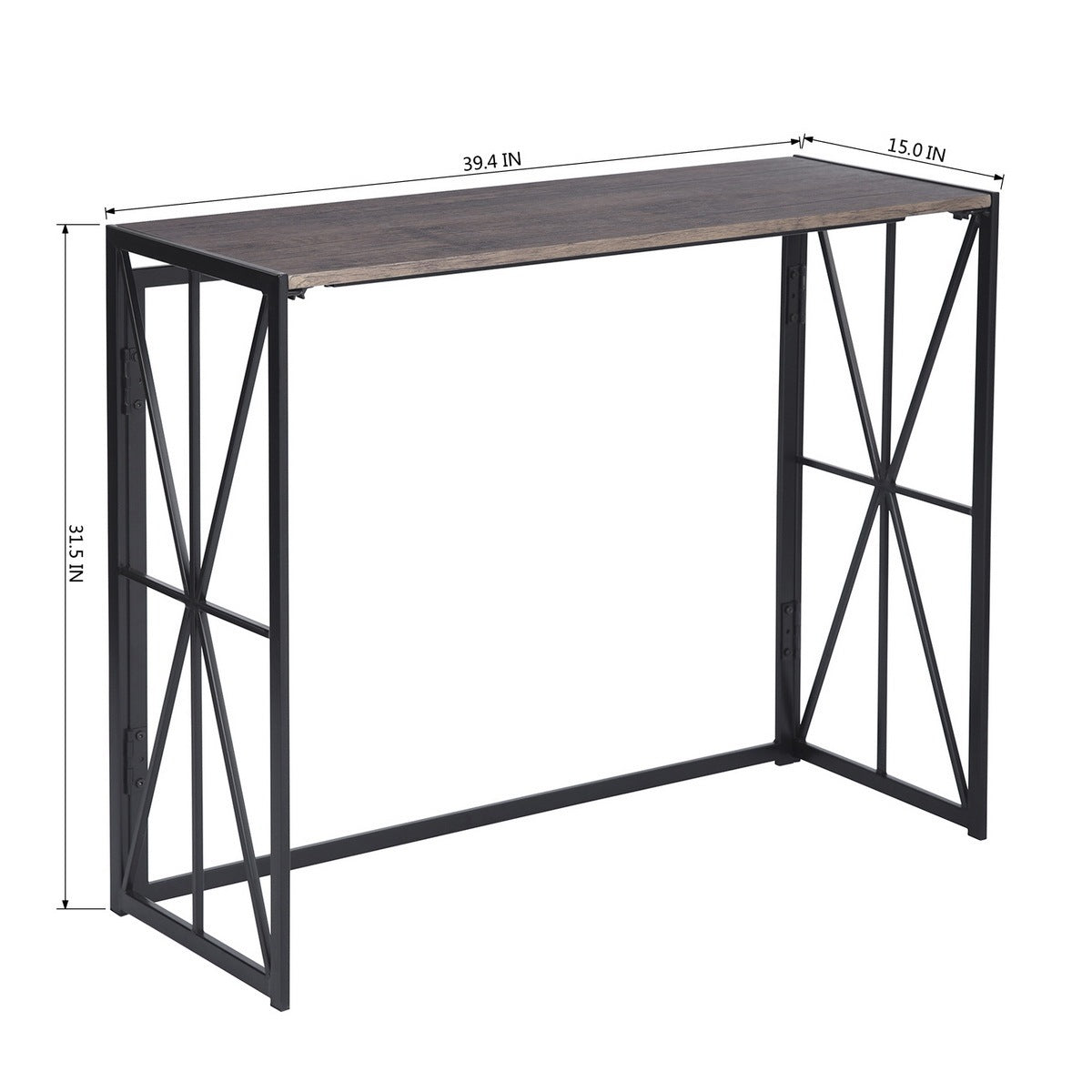 39.4" L Foldable Computer Desk, Console Table - WALNUT & BLACK