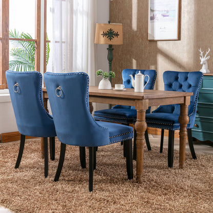 A&A Furniture,Nikki Collection Modern, High-end Tufted Solid Wood Contemporary Velvet Upholstered Dining Chair with Wood Legs Nailhead Trim  2-Pcs Set，Blue, SW8801BL