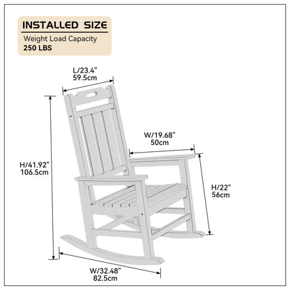 Presidential Rocking Chair HDPE Rocking Chair Fade-Resistant Porch Rocker Chair, All Weather Waterproof for Balcony/Beach/Pool ,Blue