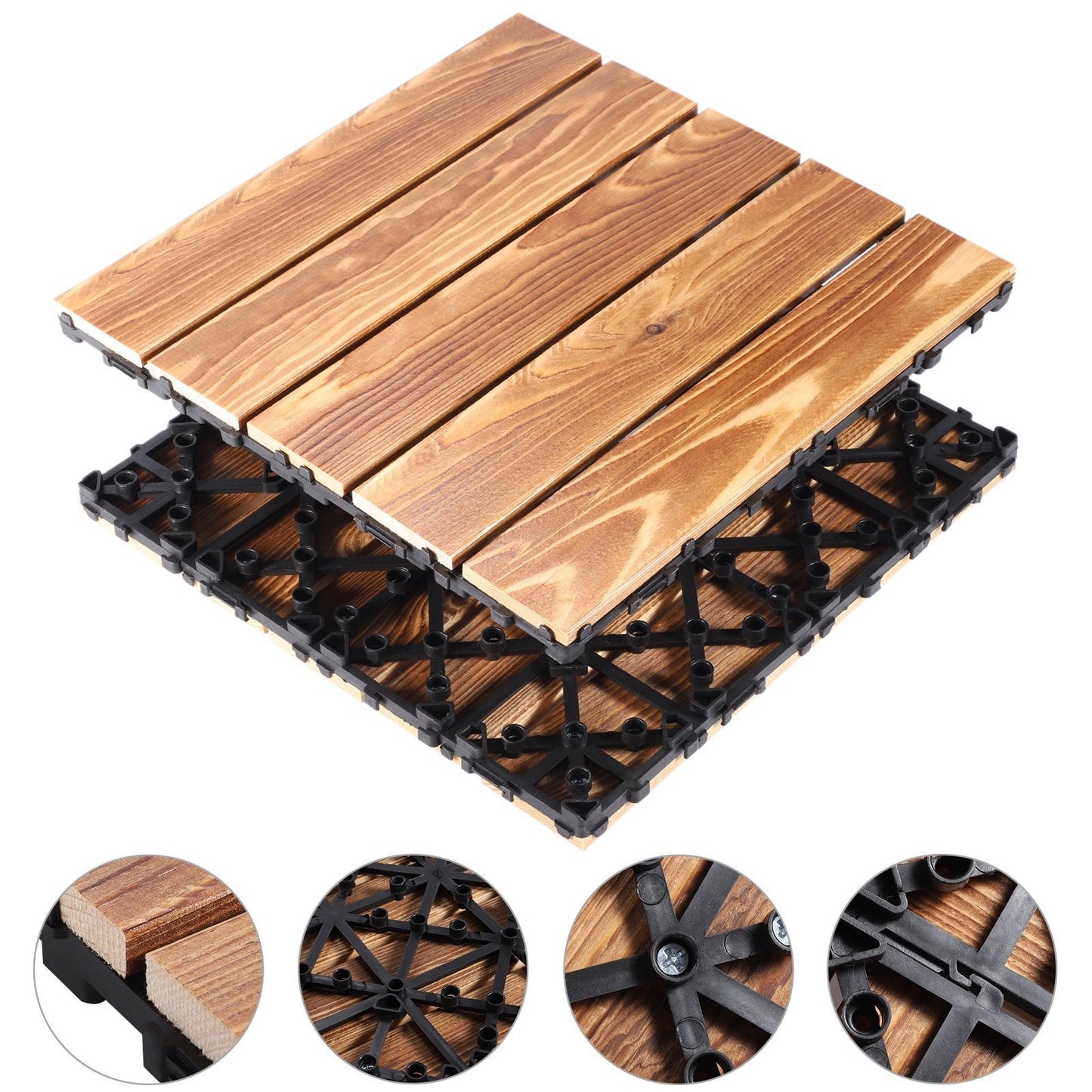 12" x 12" Square AInterlocking Wood Flooring Tiles  for Patio Garden Striped Pattern Pack of 27 Tiles