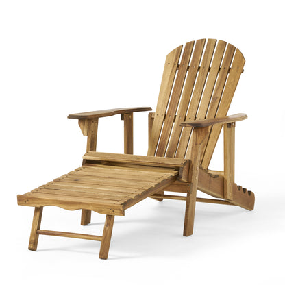 Katherine Outdoor Acacia Adirondack Natural Lounge Chair with Pull Out Footstool