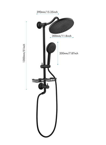 ShowerSpas Shower System, with 10" Rain Showerhead, 4-Function Hand Shower, Adjustable Slide Bar and Soap Dish, Matte Black Finish