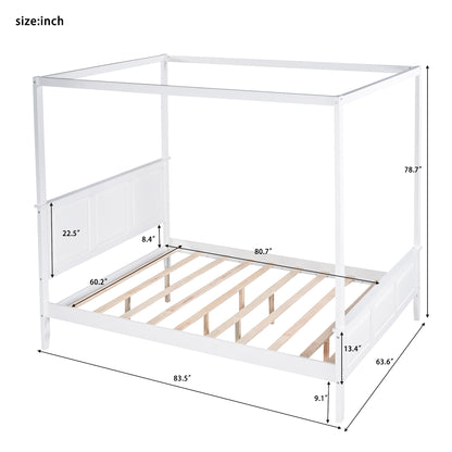 Queen Size Canopy Platform Bed with Headboard and Footboard,Slat Support Leg,White