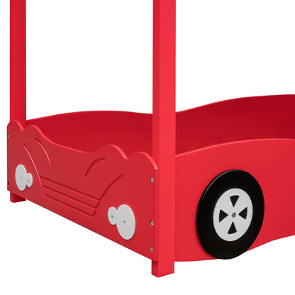 Twin Size Car-Shaped Bunk Bed with Wheels, Red