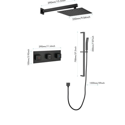 Shower System 10Inch Square Bathroom Luxury Rain Mixer Shower Combo Set Pressure Balanced Shower System with Shower Head, Hand Shower, Slide Bar, Shower Arm, Hose, and Valve Trim