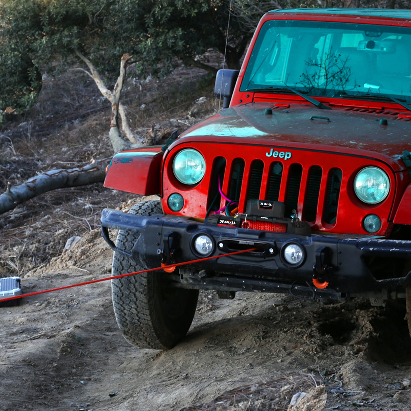 X-BULL Electric Winch 10000 LBS 12V Synthetic Rope Load Capacity Red Rope Jeep Towing Truck Off Road