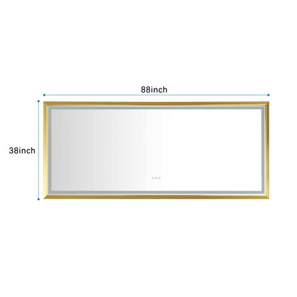 88 in. W x 38 in. H Oversized Rectangular Black Framed LED Mirror Anti-Fog Dimmable Wall Mount Bathroom Vanity Mirror  HD Wall Mirror Kit For Gym And Dance Studio 38 X 88Inches With Safety Ba