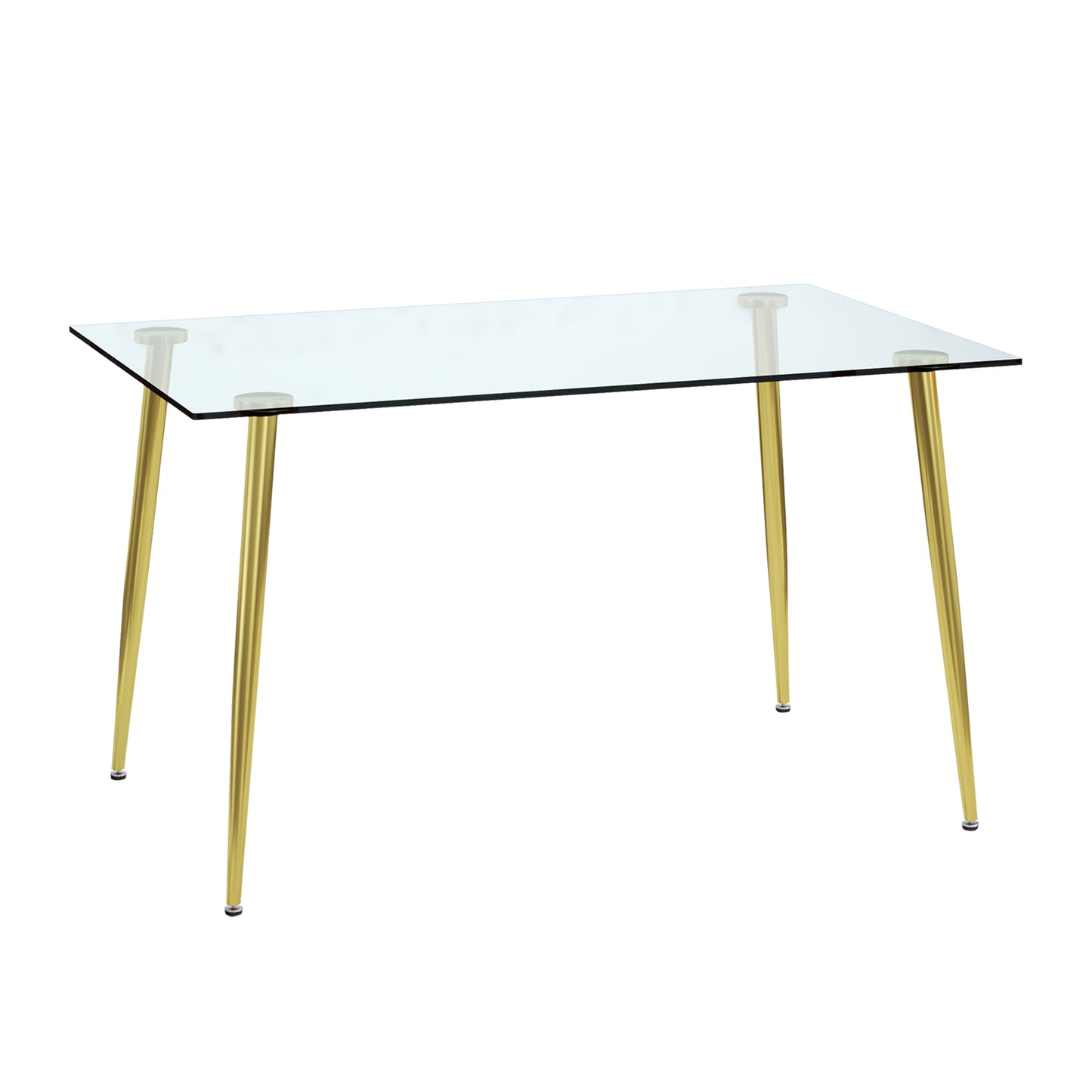 Modern Minimalist Rectangular Glass  Dining Table for 4-6 with 0.31" Tempered Glass Tabletop and Golden plating Metal Legs, Writing Table Desk, for Kitchen Dining Living Room, 51" W x 31"D x 30" H