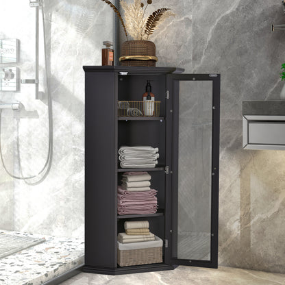 Freestanding Bathroom Cabinet with Glass Door, Corner Storage Cabinet for Bathroom, Living Room and Kitchen, MDF Board with Painted Finish, Black Brown