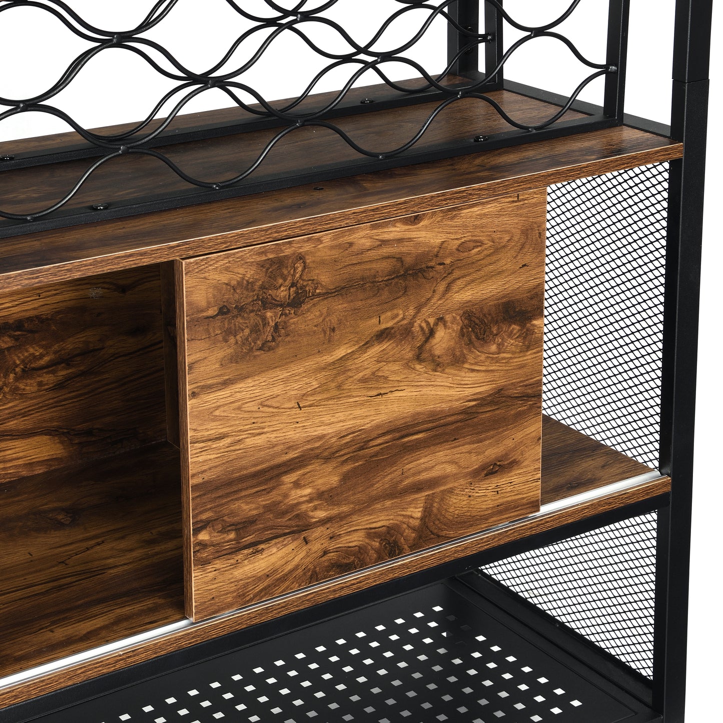 Industrial Bar Cabinet with Wine Rack for Liquor and Glasses, Wood and Metal Cabinet for Home Kitchen Storage Cabinet