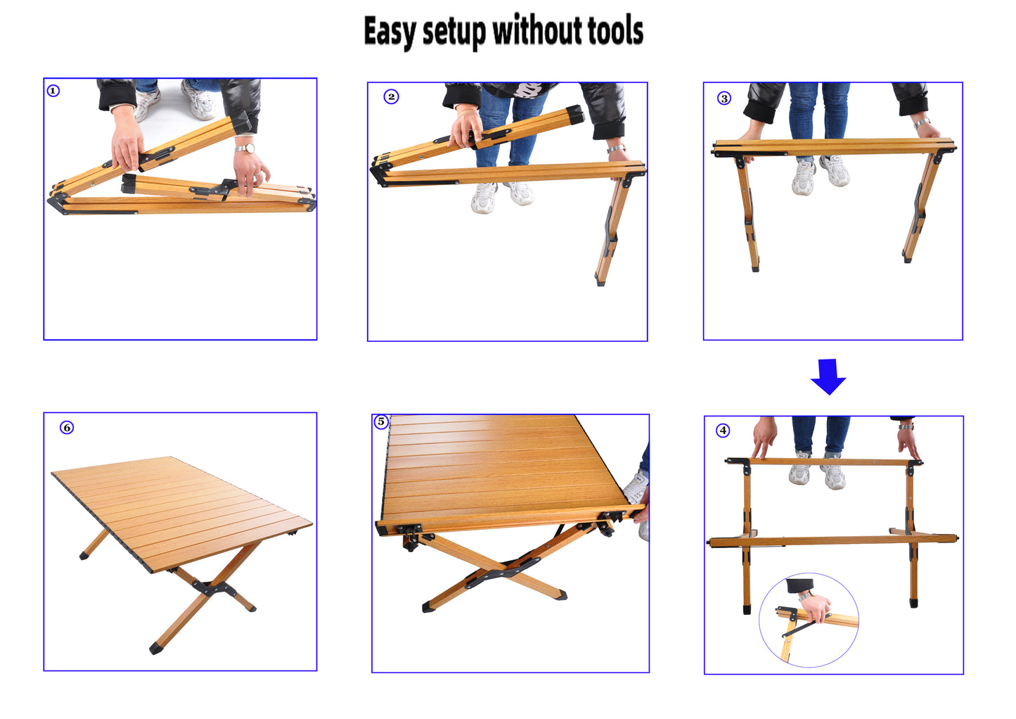 Portable picnic table, rollable aluminum alloy table top with folding solid X-shaped frame ZB1001MW