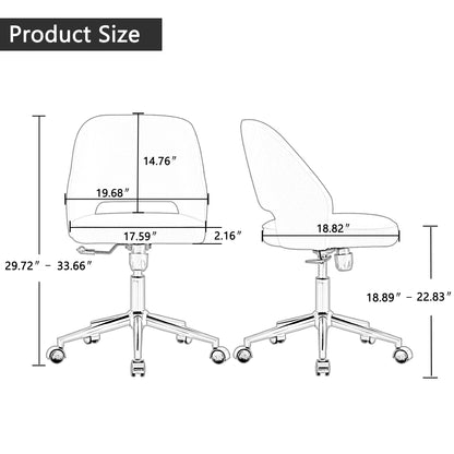 Modern Home Teddy Velvet Office Chairs, Adjustable 360 °Swivel Chair Engineering Plastic Armless Swivel Computer Chair With Wheels for Living Room, Bed Room Office Hotel Dining Room.White.