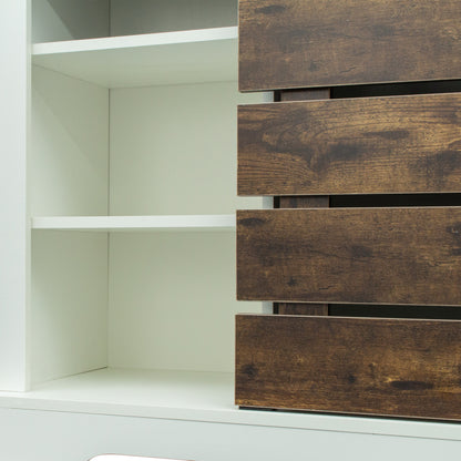 Side Cabinet Buffet Sideboard with Sliding Barn Door and Interior Shelves, White+Rustic dark oak