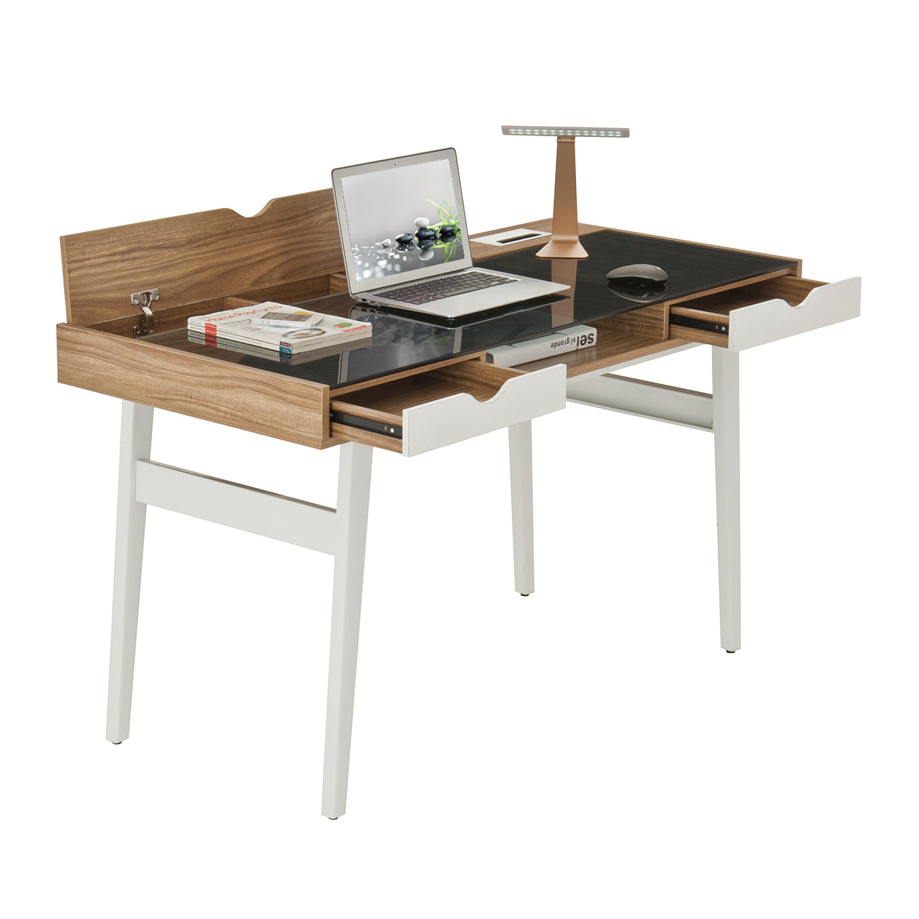 Techni Mobili Compact Computer Desk with Multiple Storage, Walnut