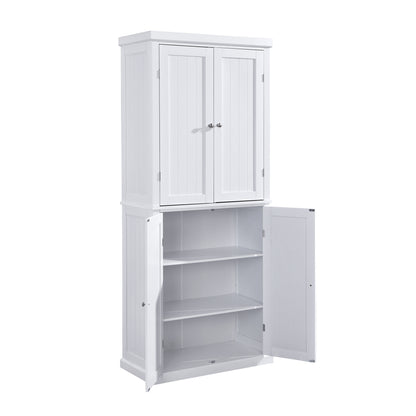 TOPMAX Freestanding Tall Kitchen Pantry, 72.4" Minimalist Kitchen Storage Cabinet Organizer with 4 Doors and Adjustable Shelves, White