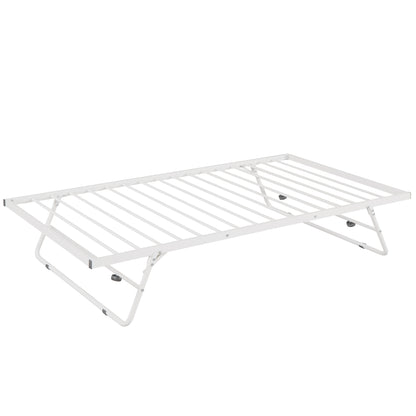 Full Size Metal Daybed with Twin Size Adjustable Trundle, Portable Folding Trundle, White