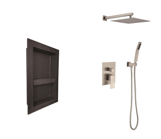 Shower System with Shower Head, Hand Shower, Hose, Valve Trim,Lever Handles and Niche