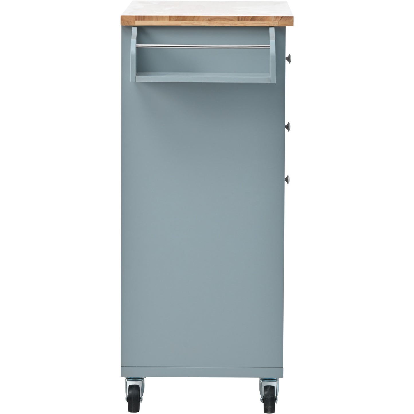 K&K Store Kitchen Cart with Spice Rack ,Towel Rack & Two Drawers,Rubber wood top,Kitchen Island with 4 Wheels for Dining Rooms Kitchens Living Rooms, Grey Blue