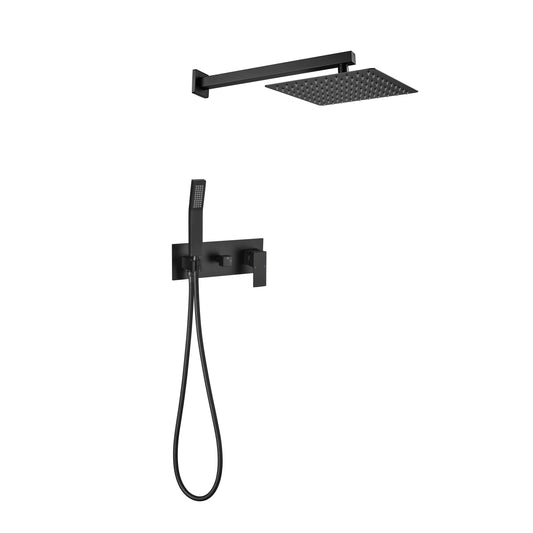 Brass Matte Black Shower Faucet Set Shower System 10 Inch Rainfall Shower Head with Handheld Sprayer Bathroom Luxury Rain Mixer Combo Set, Rough-in Valve Included