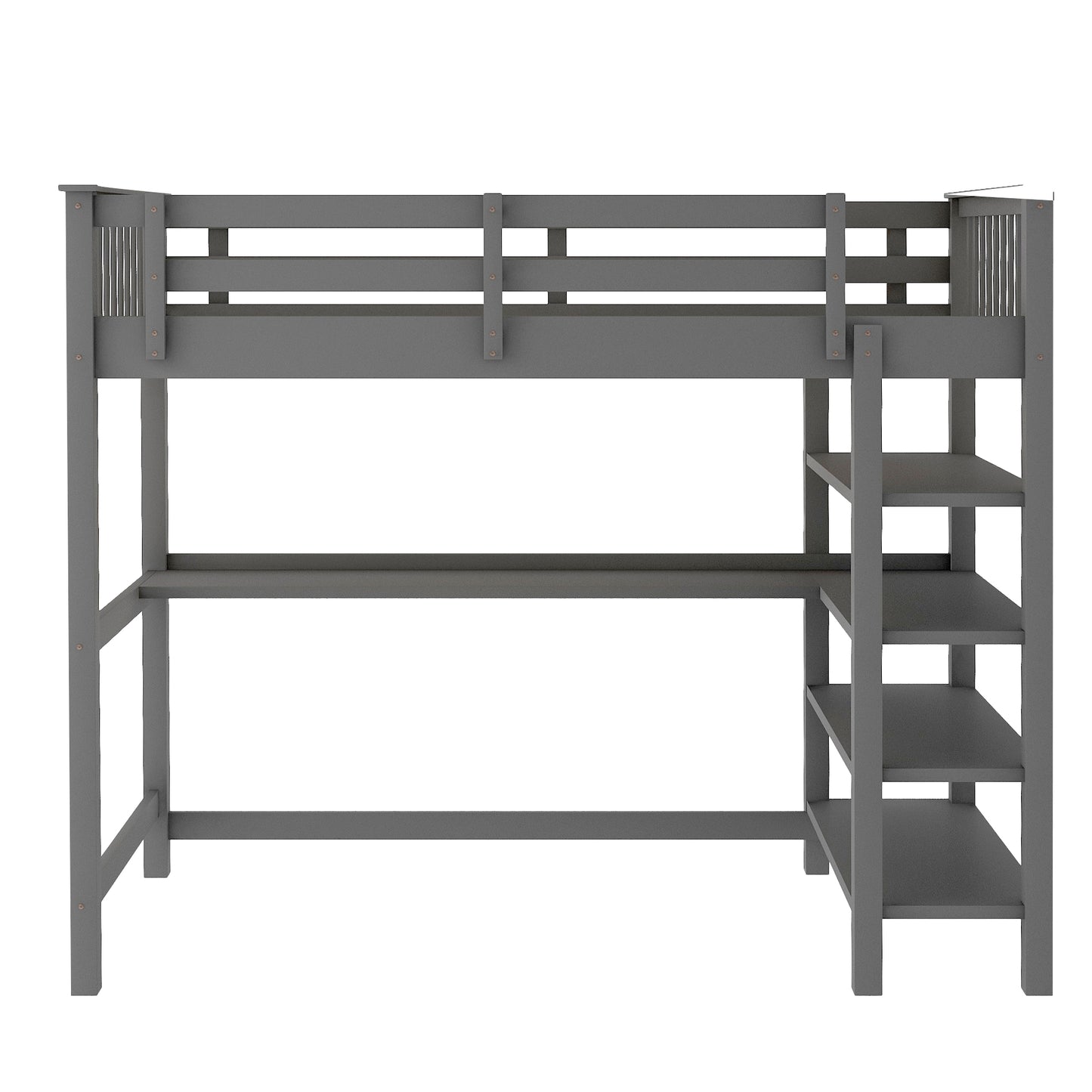 Twin Size Loft Bed with Storage Shelves and Under-bed Desk, Gray