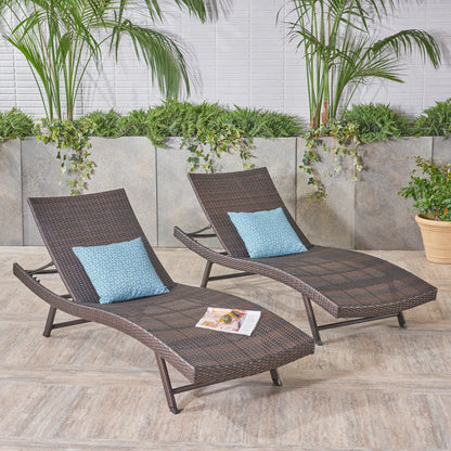 Eliana Outdoor Brown Wicker Adjustable Chaise Lounge Chair  Set of 2