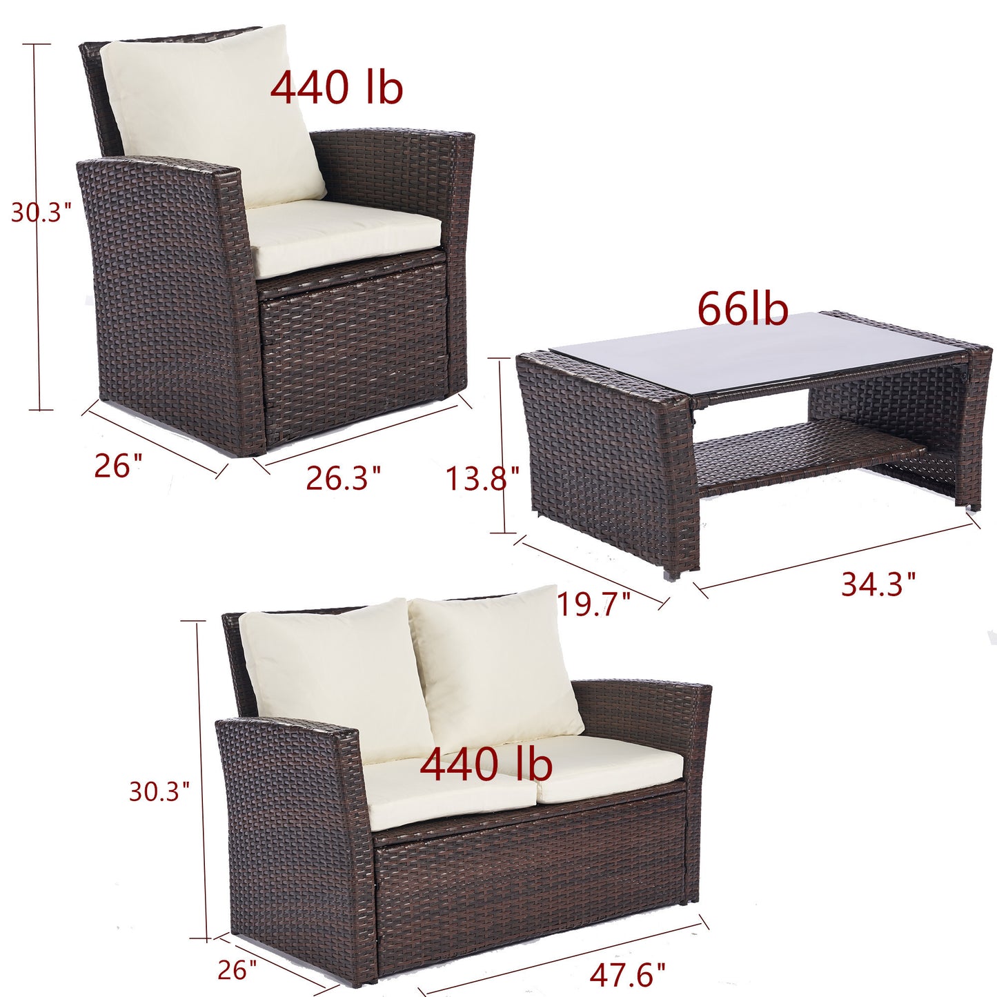 Outdoor Rattan 4 Pieces Furniture Sofa And Table Set