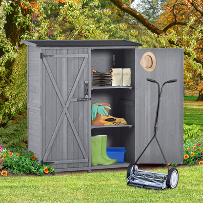 TOPMAX Outdoor 5.3ft Hx4.6ft L Wood Storage Shed Tool Organizer,Garden Shed, Storage Cabinet with Waterproof Asphalt Roof, Double Lockable Doors, 3-tier Shelves for Backyard, Gray