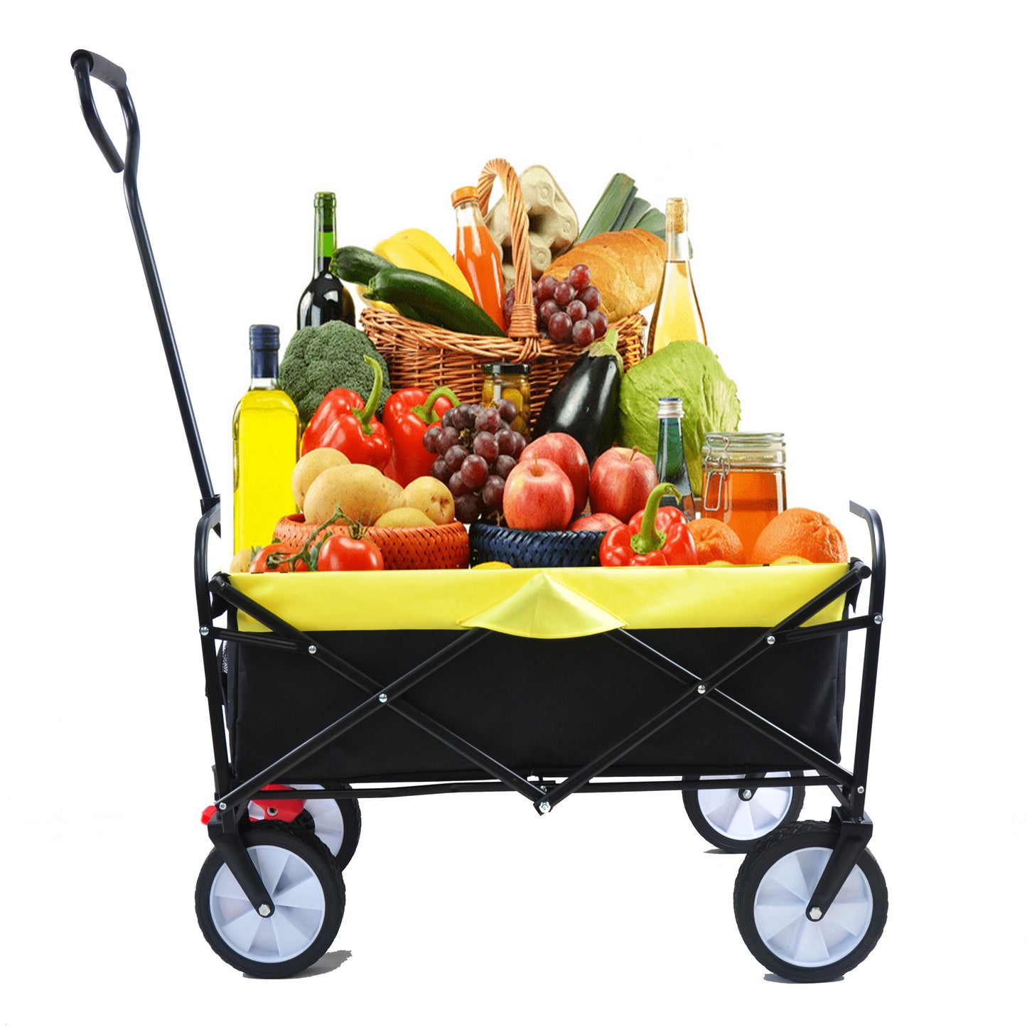 Folding Wagon Garden Shopping Beach Cart (black+yellow)