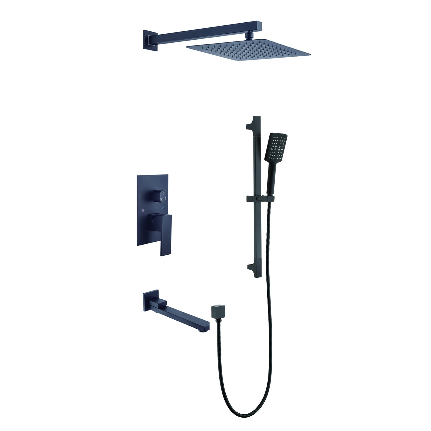 Shower System 10 Inch Square Bathroom Luxury Rain Mixer Shower Combo Set Pressure Balanced Shower System with Shower Head, Hand Shower, Slide Bar, Shower Arm, Hose, and Valve Trim