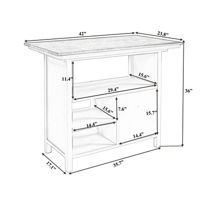 TOPMAX Farmhouse Counter Height Dining Table, Wooden Kitchen Table with Storage Cabinet and Shelves for Small Places, Walnut+Distressed White