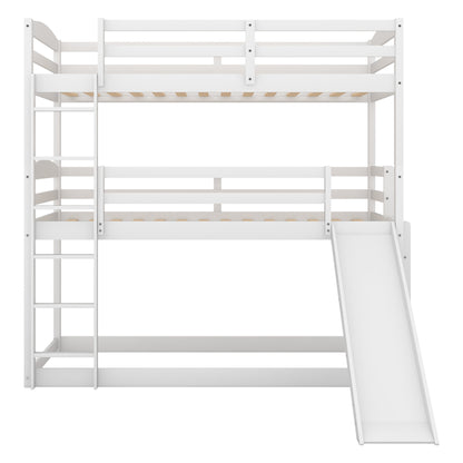 Twin over Twin over Twin Adjustable Triple Bunk Bed with Ladder and Slide,White(OLD SKU:SM000508AAK)(Expected Arrival Time:7.15)