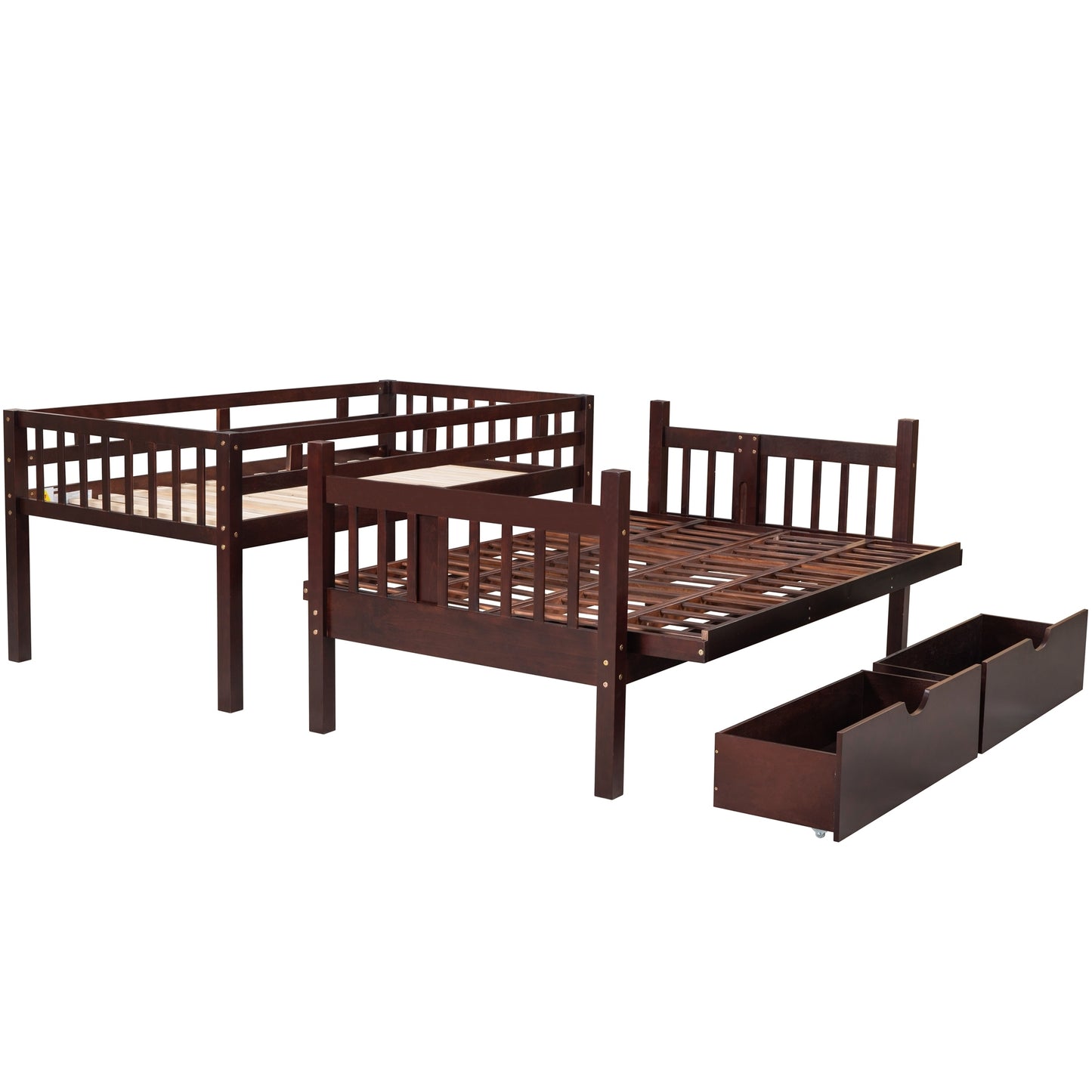 Twin over Full Bunk Bed with Two Drawers and Staircase, Down Bed can be Converted into Daybed,Espresso