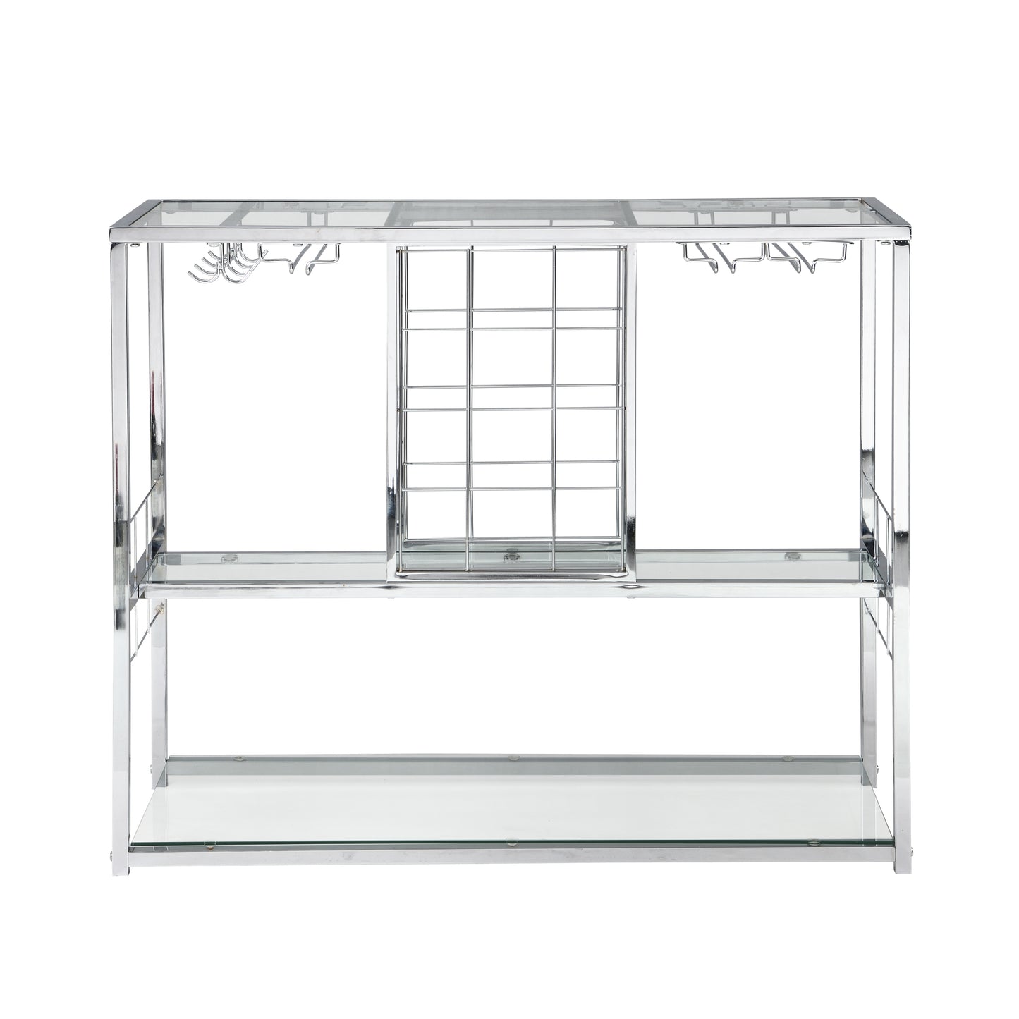 Bar Cart Kitchen Bar&Serving Cart for Home with Glass Holder and Wine Rack, 3-Tier Kitchen Trolley with Tempered Glass Shelves and Chrome-Finished