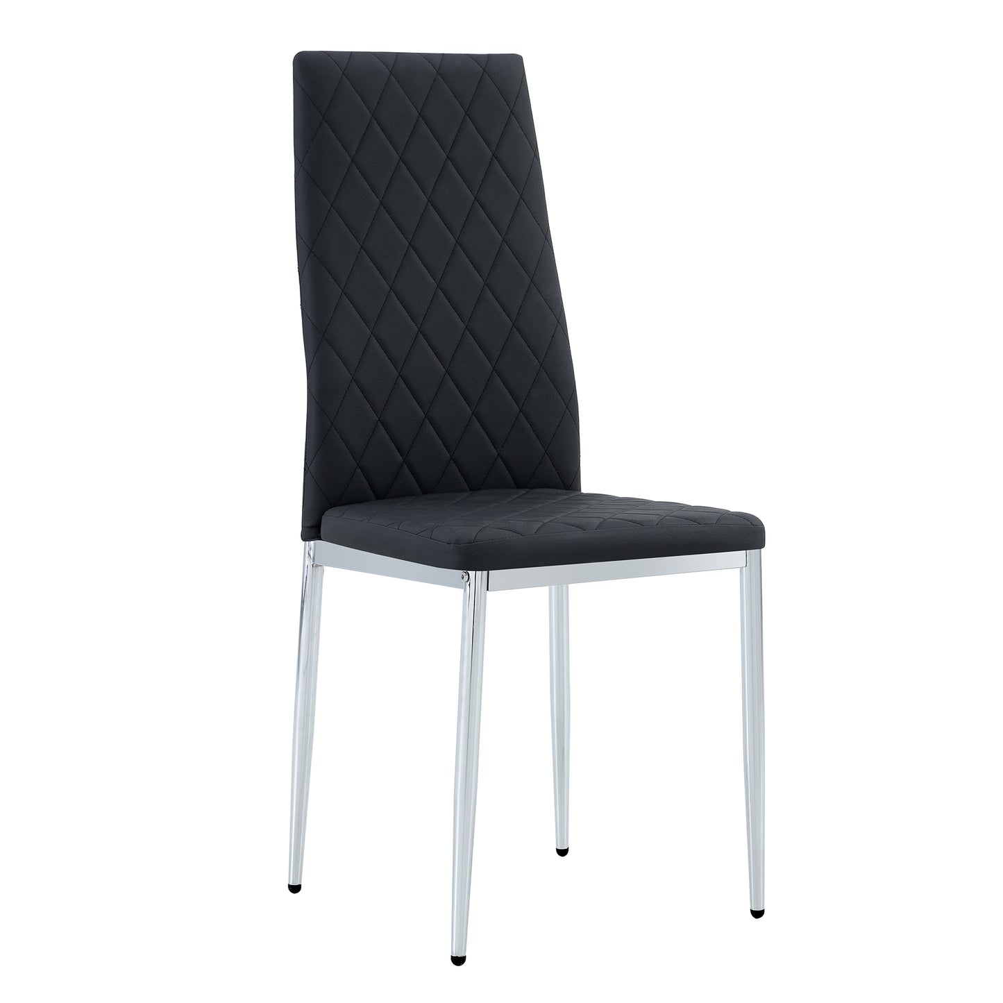 Grid Shaped Armless High Back Dining Chair,2-Piece Set, Office Chair. Applicable to Dining Room, Living Room, Kitchen and Office.Black Chair and Electroplated Metal Leg