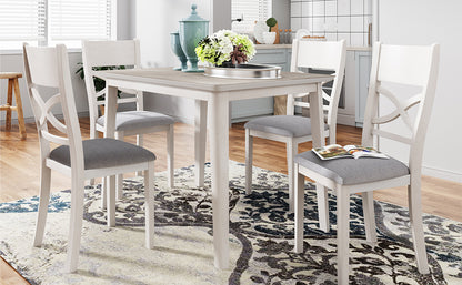 TOPMAX Farmhouse Rustic Wood 5-Piece Kitchen Dining Table Set with 4 Upholstered Padded Chairs, Light Grey+White