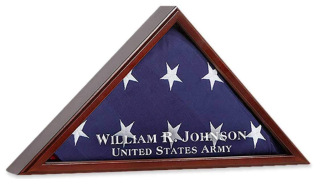 AMERICAN FLAG DISPLAY CASE FOR FUNERAL BURIAL FLAG SHADOW BOX PERSONALIZED ETCHED GLASS by The Military Gift Store