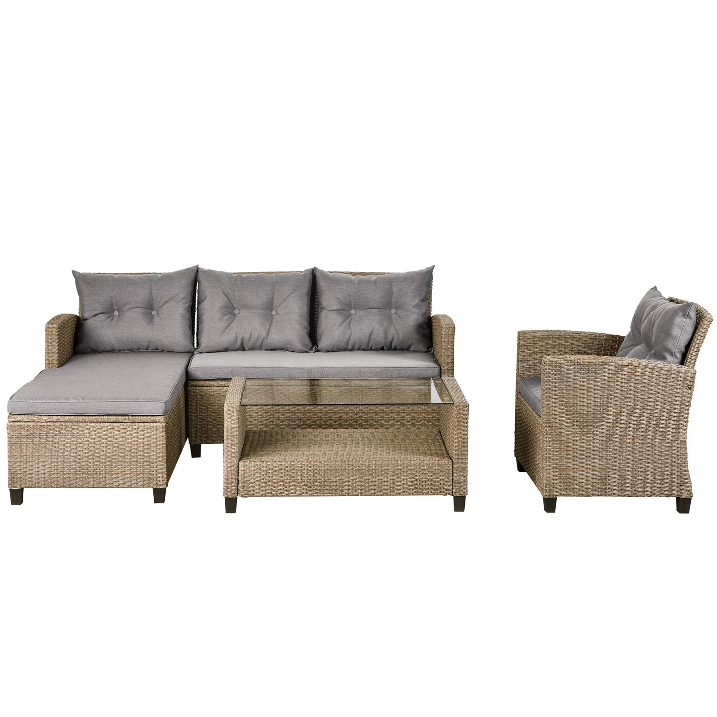U_STYLE Outdoor, Patio Furniture Sets, 4 Piece Conversation Set Wicker Ratten Sectional Sofa with Seat Cushions(Beige Brown)