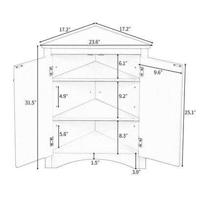 White Triangle Bathroom Storage Cabinet with Adjustable Shelves, Freestanding Floor Cabinet for Home Kitchen