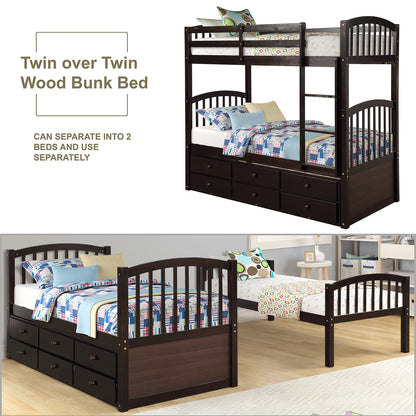 Twin Bunk Bed with Ladder, Safety Rail, Twin Trundle Bed with 3 Drawers for Teens Bedroom, Guest Room Furniture(Espresso)(OLD SKU :LP000071AAP)