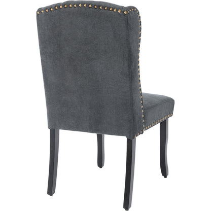 TREXM Cotton Fabric Dining Chairs Set of 2, Upholstered Dining Room Chairs with Solid Wood Legs, Wingback and Button Tufting (Dark Gray)