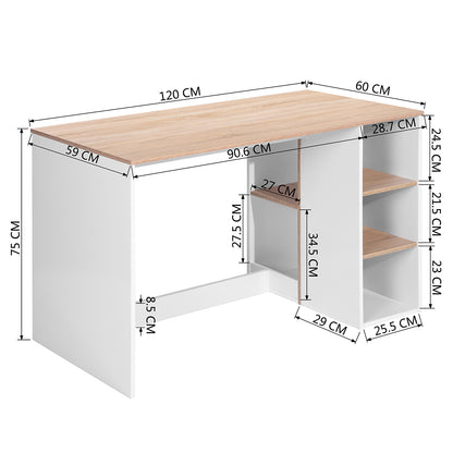 47.2" Computer Desk with 5 Storage Shelves, Modern Study Writing Desk for Small Spaces Gaming Desk, Multipurpose Student Learning Table Workstation for Home Office, Easy Assembly (Oak White)