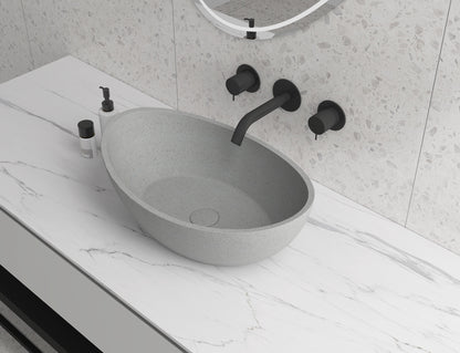 Oval Concrete Vessel Bathroom Sink in Grey without Faucet and Drain