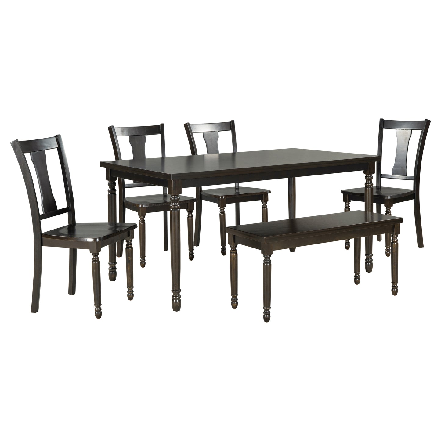 TREXM Classic 6-Piece Dining Set Wooden Table and 4 Chairs with Bench for Kitchen Dining Room (Espresso)